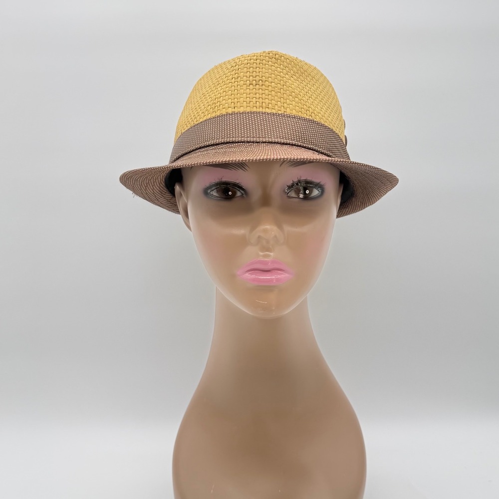 Scala Pronto Straw Fedora Hat Tan Brown Short Brim One‎ Size Button Woven Boho